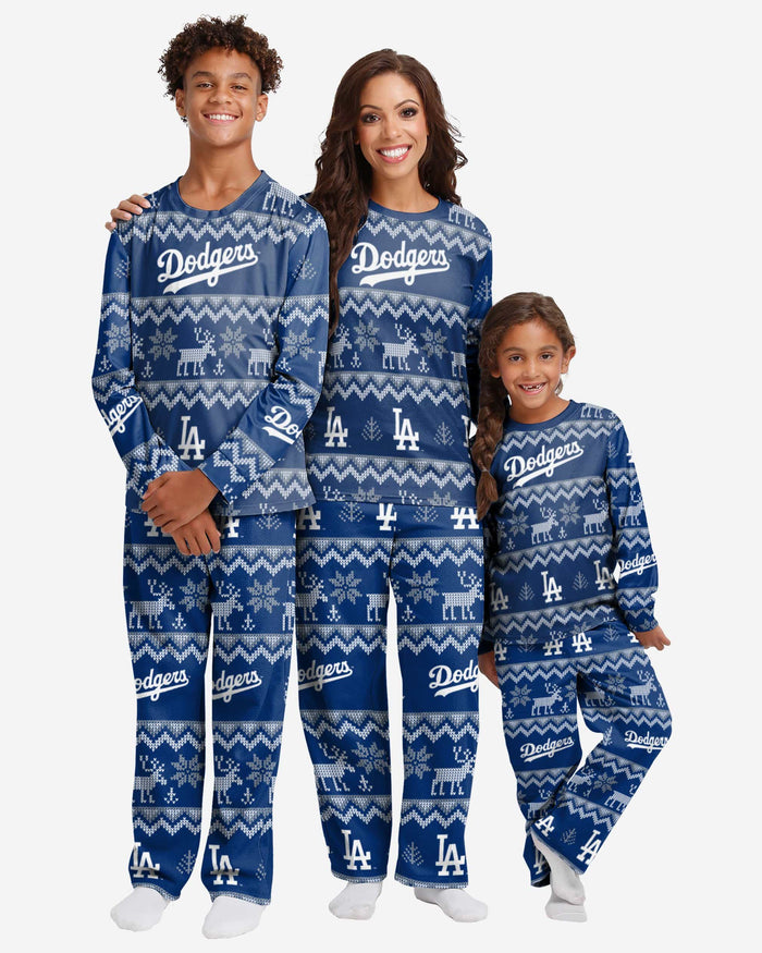 Los Angeles Dodgers Womens Ugly Pattern Family Holiday Pajamas FOCO - FOCO.com