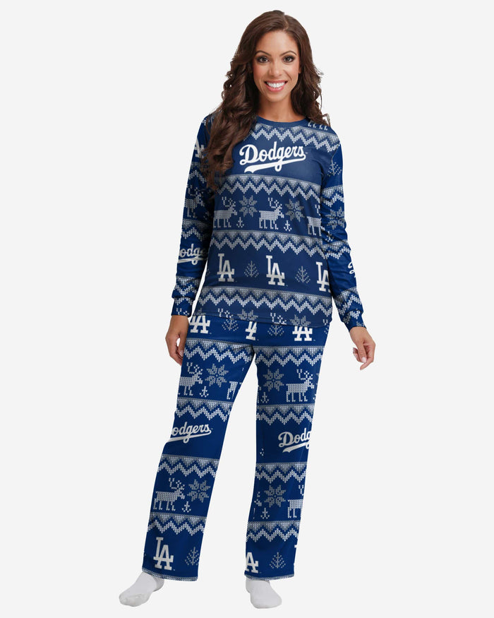Los Angeles Dodgers Womens Ugly Pattern Family Holiday Pajamas FOCO S - FOCO.com