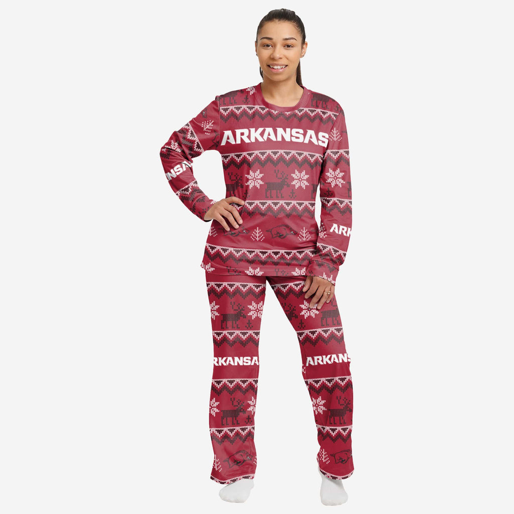 Arkansas Razorbacks Womens Ugly Pattern Family Holiday Pajamas FOCO S - FOCO.com