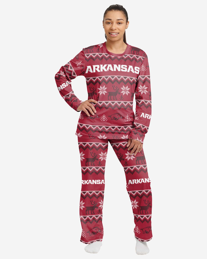 Arkansas Razorbacks Womens Ugly Pattern Family Holiday Pajamas FOCO S - FOCO.com