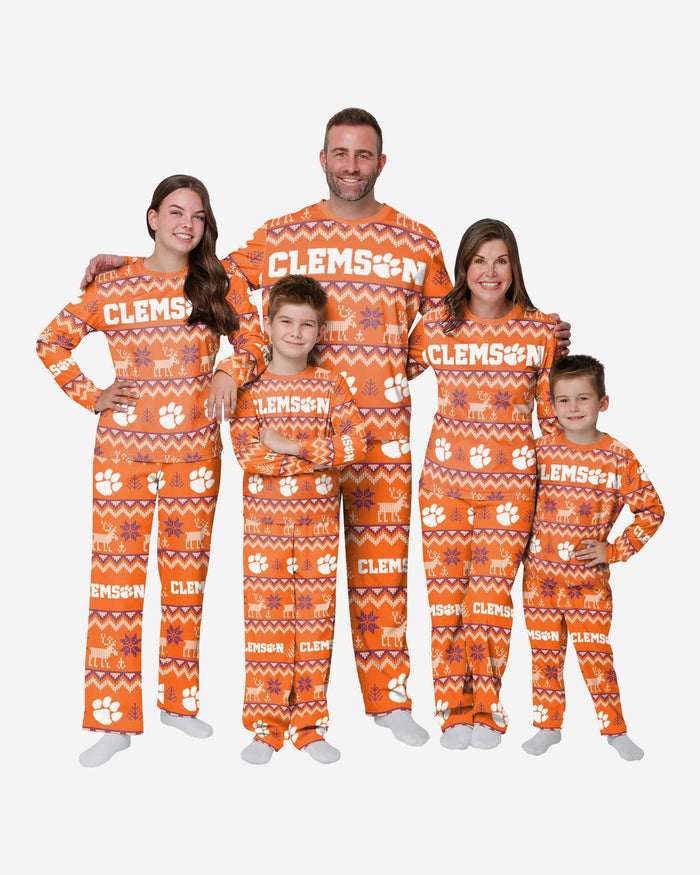Clemson Tigers Womens Ugly Pattern Family Holiday Pajamas FOCO - FOCO.com