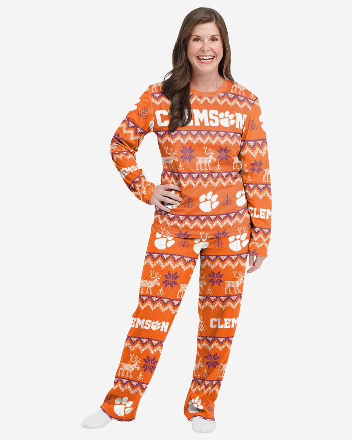 Clemson Tigers Womens Ugly Pattern Family Holiday Pajamas FOCO S - FOCO.com