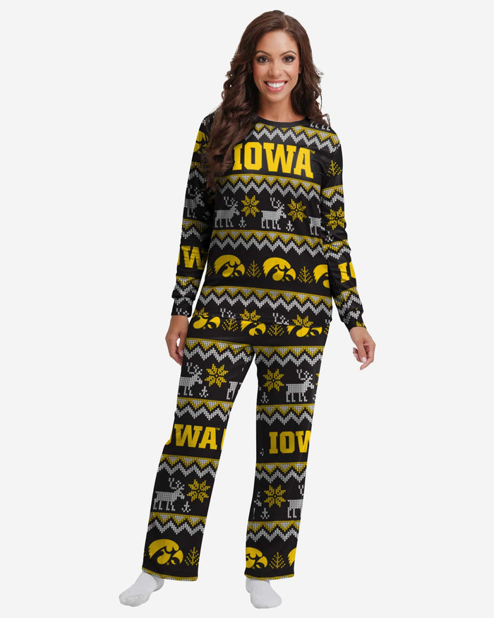 Iowa Hawkeyes Womens Ugly Pattern Family Holiday Pajamas FOCO S - FOCO.com