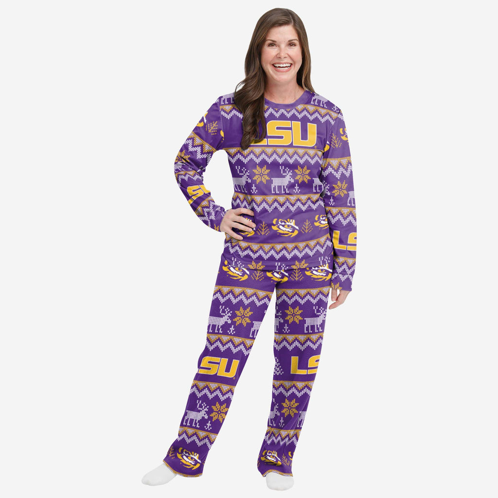 LSU Tigers Womens Ugly Pattern Family Holiday Pajamas FOCO S - FOCO.com