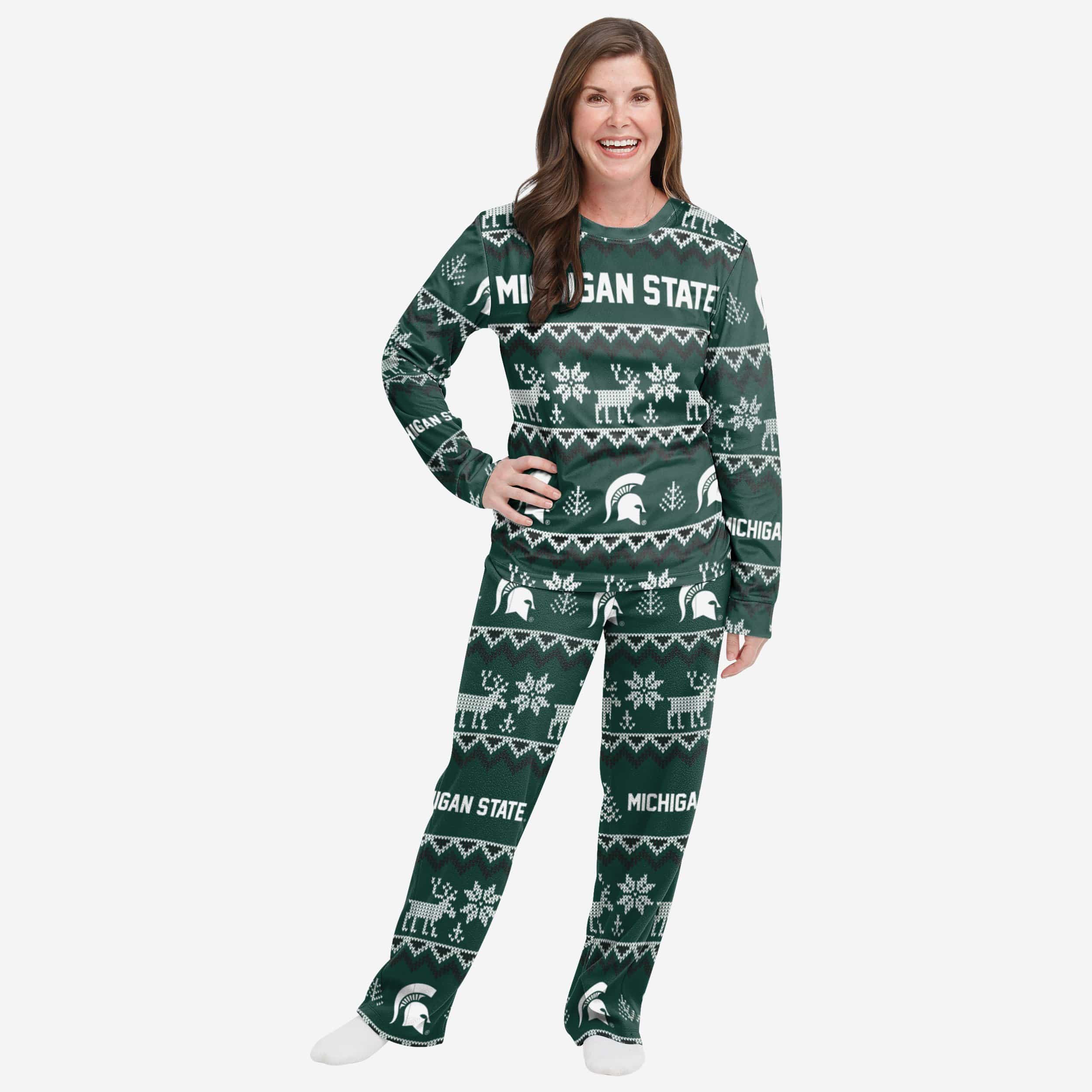 FOCO Michigan State Spartans NCAA Ugly Pattern Family Holiday Pajamas