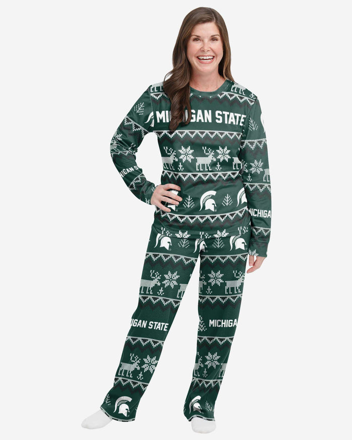 Michigan State Spartans Womens Ugly Pattern Family Holiday Pajamas FOCO S - FOCO.com