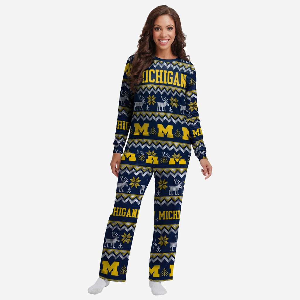 Michigan Wolverines Womens Ugly Pattern Family Holiday Pajamas FOCO S - FOCO.com