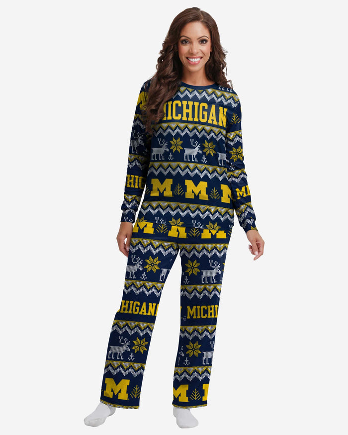 Michigan Wolverines Womens Ugly Pattern Family Holiday Pajamas FOCO S - FOCO.com