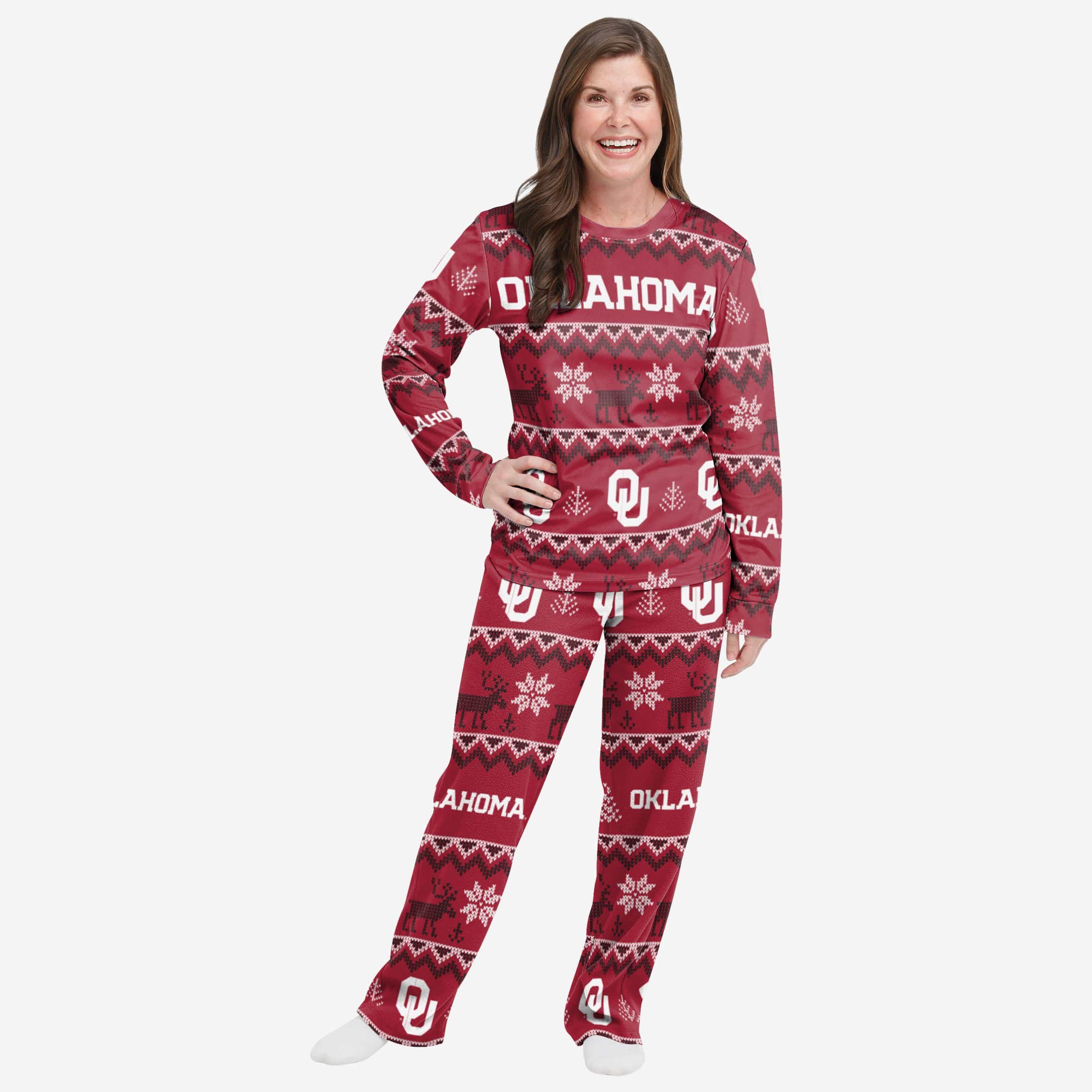 Oklahoma Sooners Womens Ugly Pattern Family Holiday Pajamas FOCO