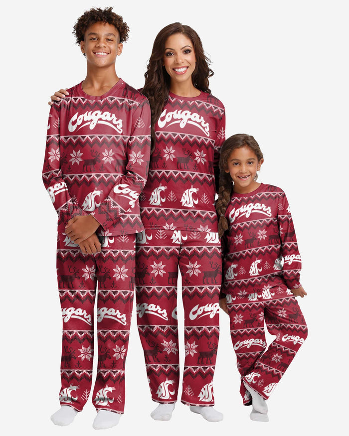 Washington State Cougars Womens Ugly Pattern Family Holiday Pajamas FOCO - FOCO.com