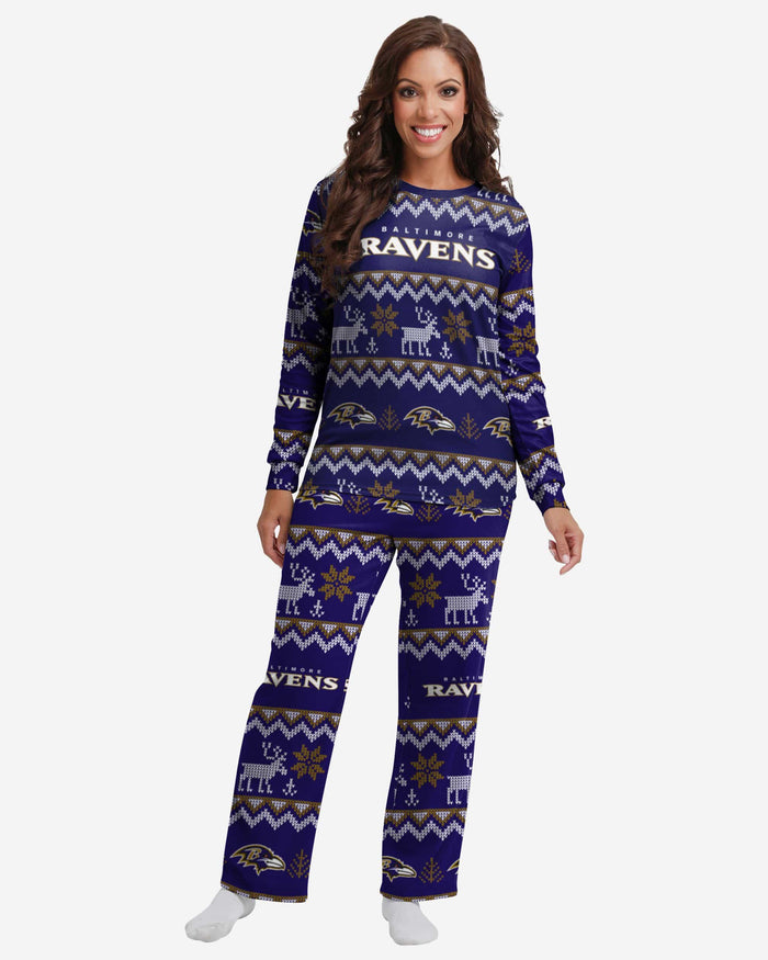Baltimore Ravens Womens Ugly Pattern Family Holiday Pajamas FOCO S - FOCO.com