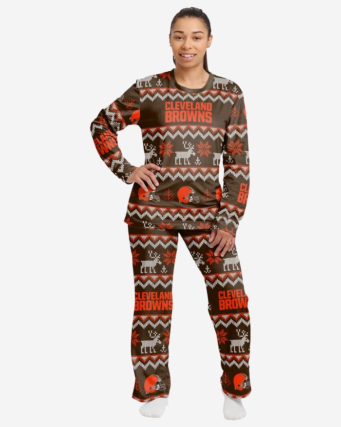 Cleveland Browns Womens Ugly Pattern Family Holiday Pajamas FOCO S - FOCO.com