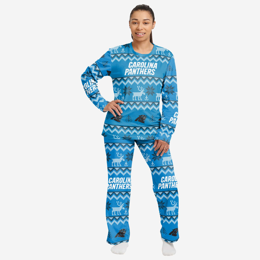 Carolina Panthers Womens Ugly Pattern Family Holiday Pajamas FOCO S - FOCO.com
