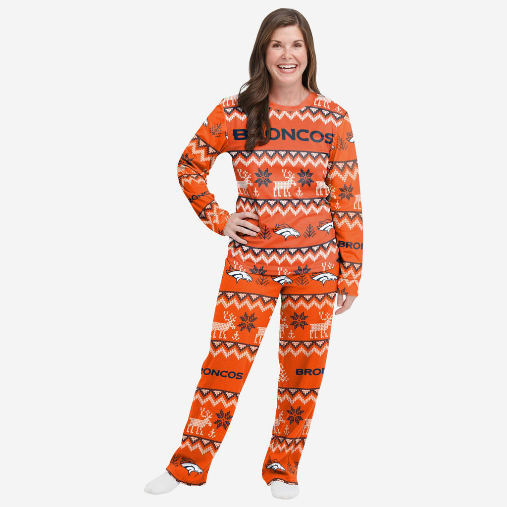 Denver Broncos Womens Ugly Pattern Family Holiday Pajamas FOCO S - FOCO.com