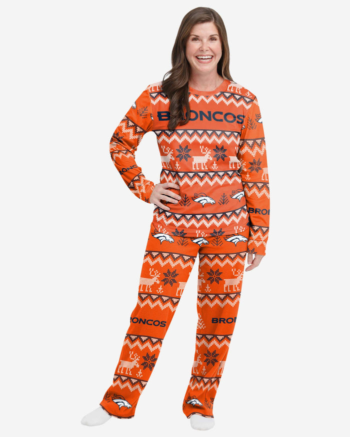 Denver Broncos Womens Ugly Pattern Family Holiday Pajamas FOCO S - FOCO.com