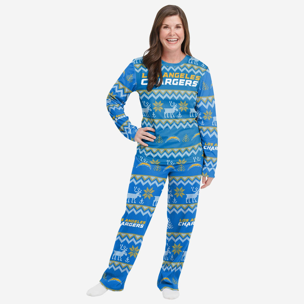 Los Angeles Chargers Womens Ugly Pattern Family Holiday Pajamas FOCO S - FOCO.com