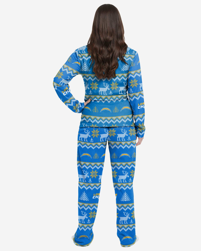 Los Angeles Chargers Womens Ugly Pattern Family Holiday Pajamas FOCO - FOCO.com