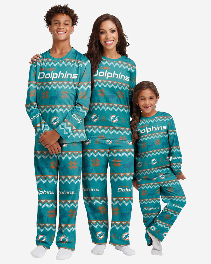 Miami Dolphins Womens Ugly Pattern Family Holiday Pajamas FOCO - FOCO.com