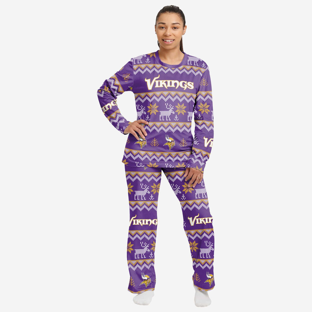Minnesota Vikings Womens Ugly Pattern Family Holiday Pajamas FOCO S - FOCO.com