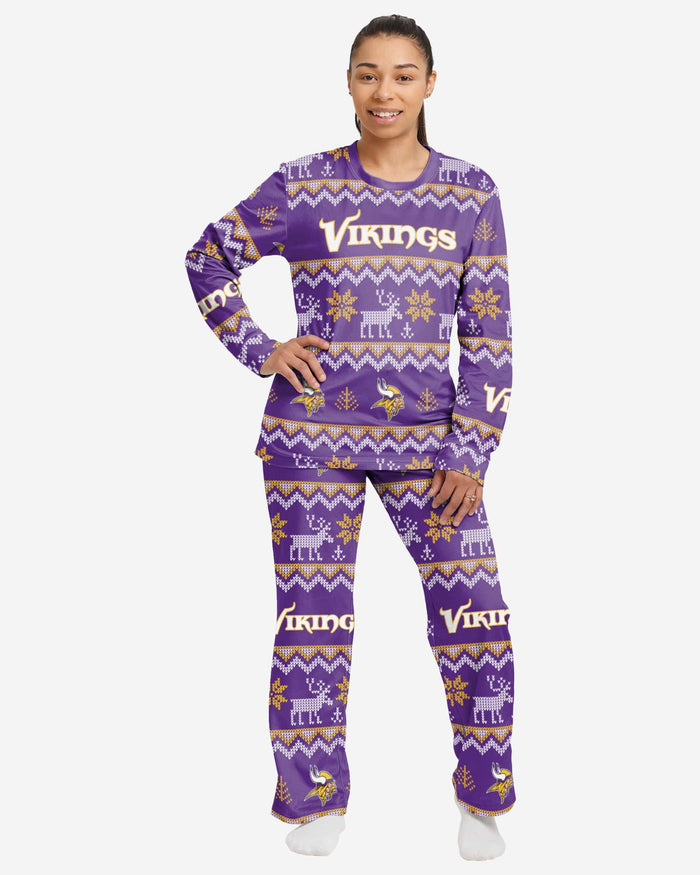 Minnesota Vikings Womens Ugly Pattern Family Holiday Pajamas FOCO S - FOCO.com