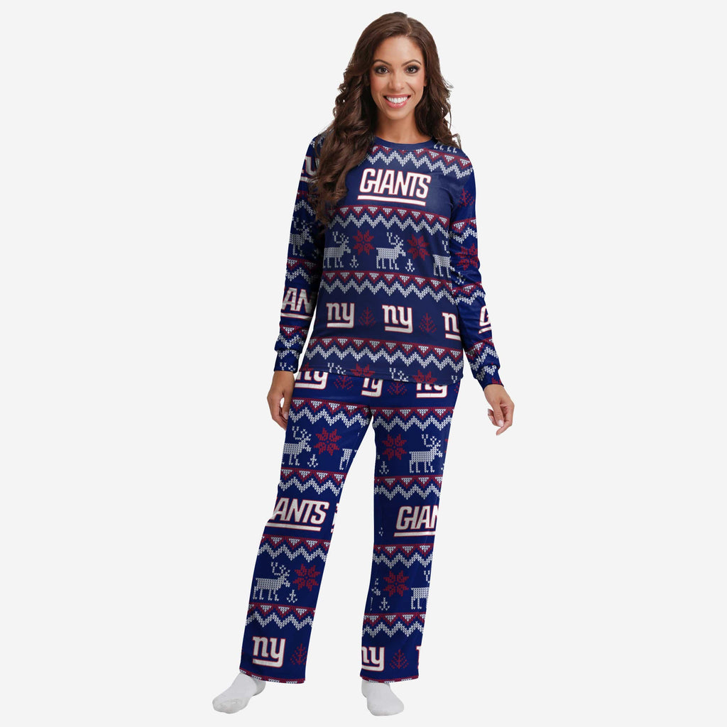 New York Giants Womens Ugly Pattern Family Holiday Pajamas FOCO S - FOCO.com