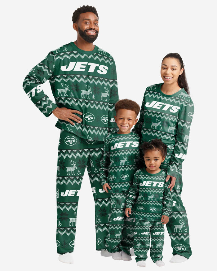 New York Jets Womens Ugly Pattern Family Holiday Pajamas FOCO - FOCO.com
