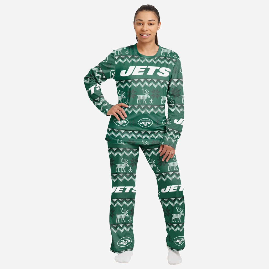 New York Jets Womens Ugly Pattern Family Holiday Pajamas FOCO S - FOCO.com