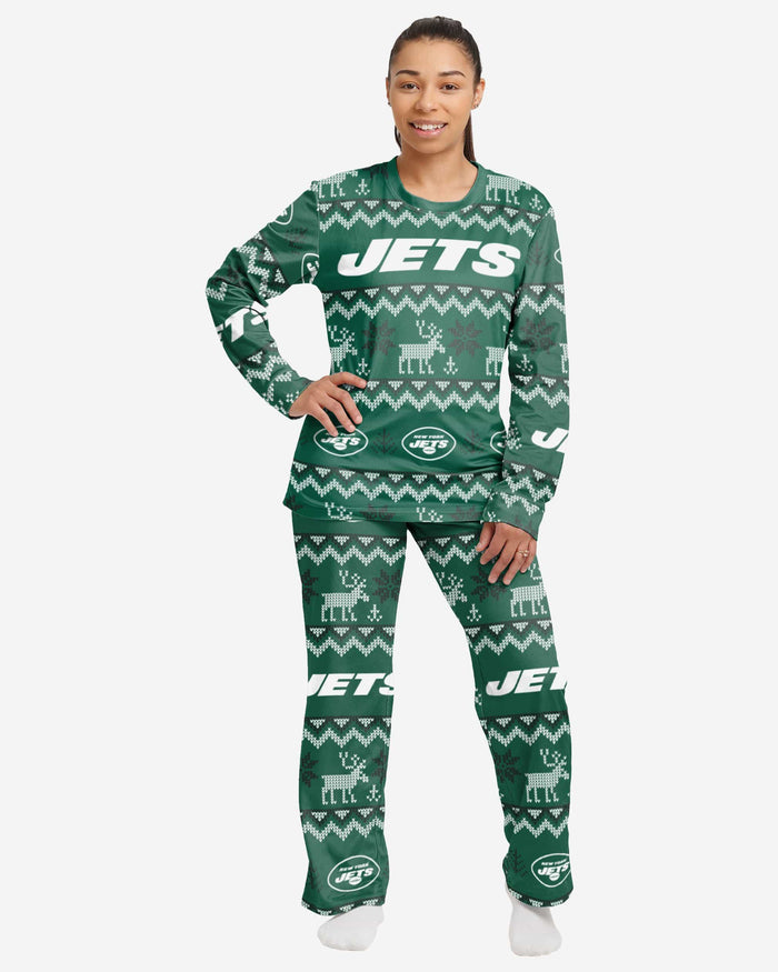 New York Jets Womens Ugly Pattern Family Holiday Pajamas FOCO S - FOCO.com