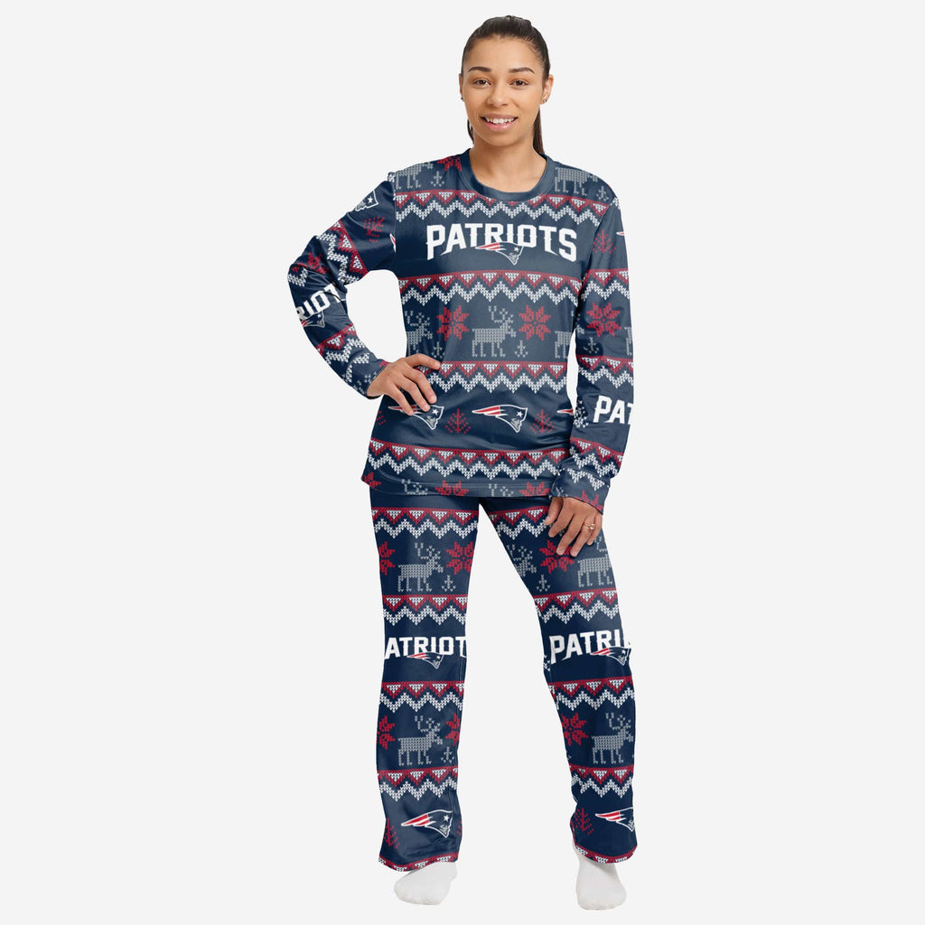 New England Patriots Womens Ugly Pattern Family Holiday Pajamas FOCO S - FOCO.com