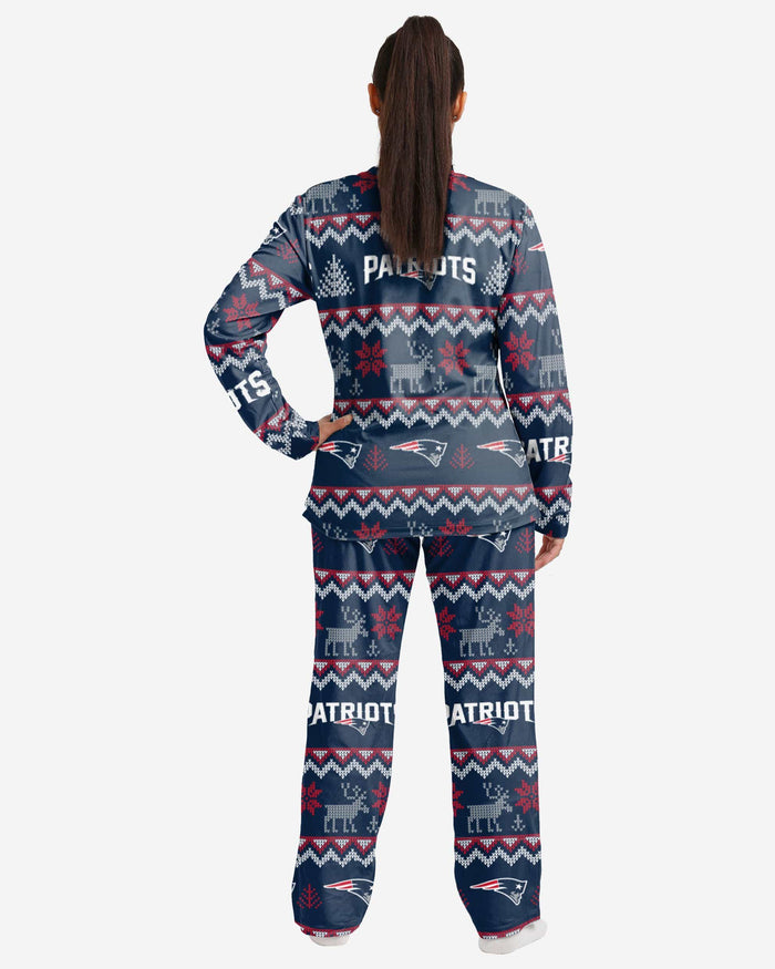 New England Patriots Womens Ugly Pattern Family Holiday Pajamas FOCO - FOCO.com