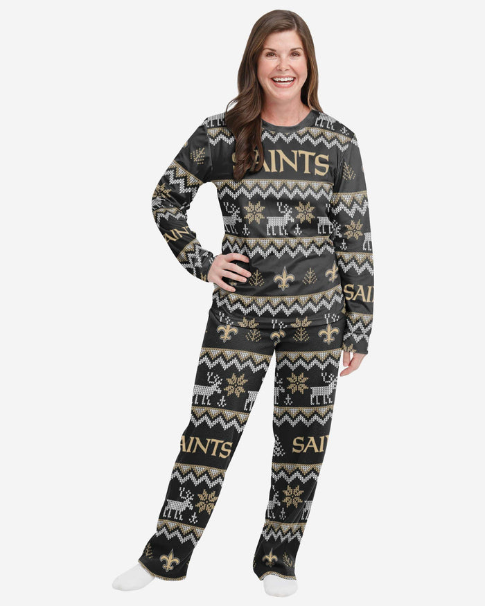 New Orleans Saints Womens Ugly Pattern Family Holiday Pajamas FOCO S - FOCO.com