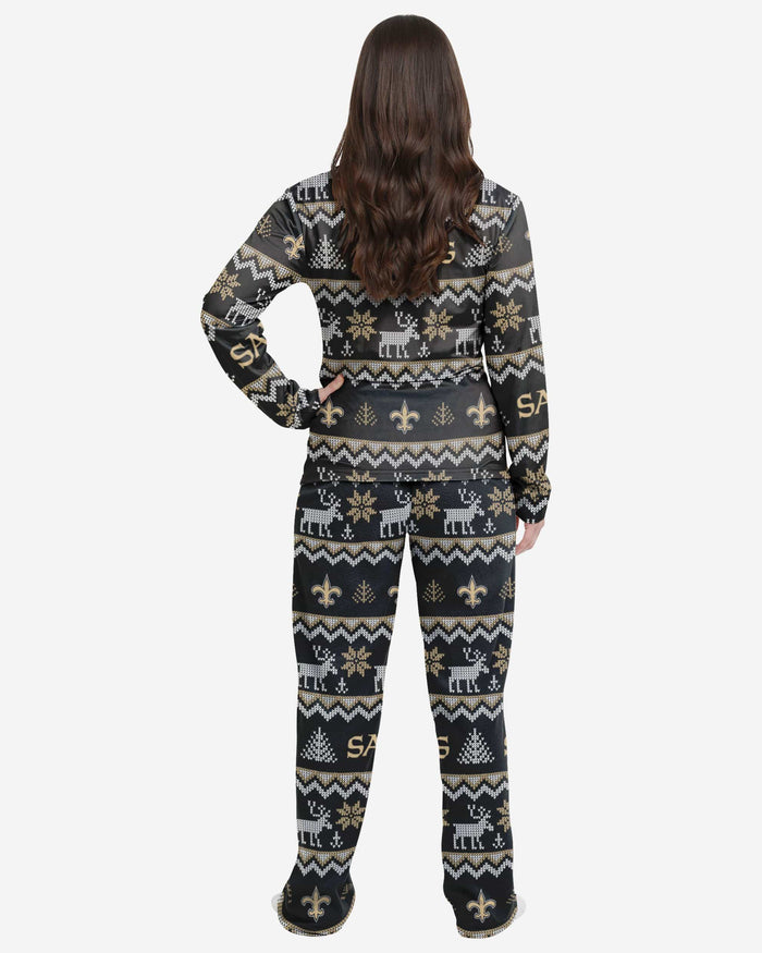 New Orleans Saints Womens Ugly Pattern Family Holiday Pajamas FOCO - FOCO.com