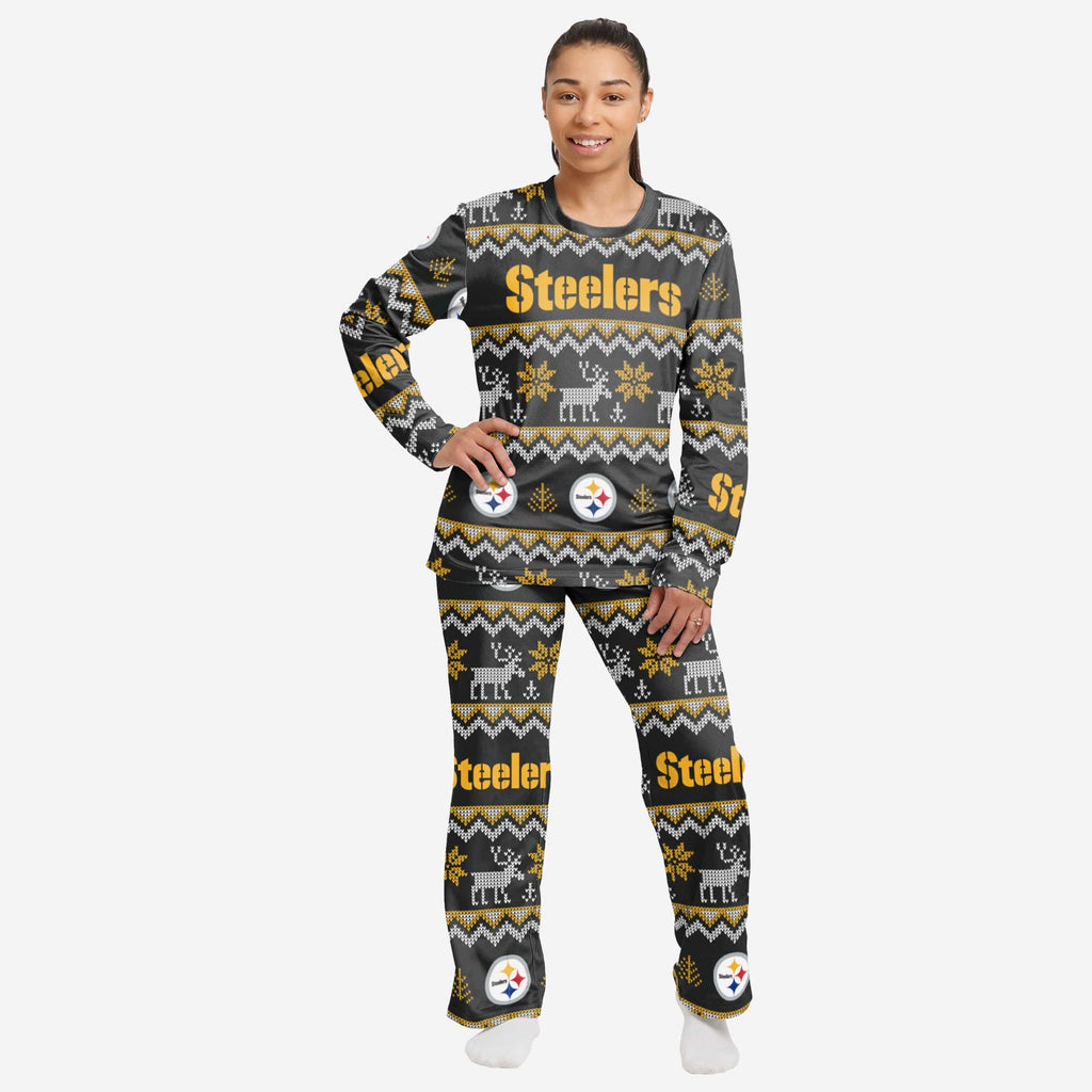 Pittsburgh Steelers Womens Ugly Pattern Family Holiday Pajamas FOCO S - FOCO.com