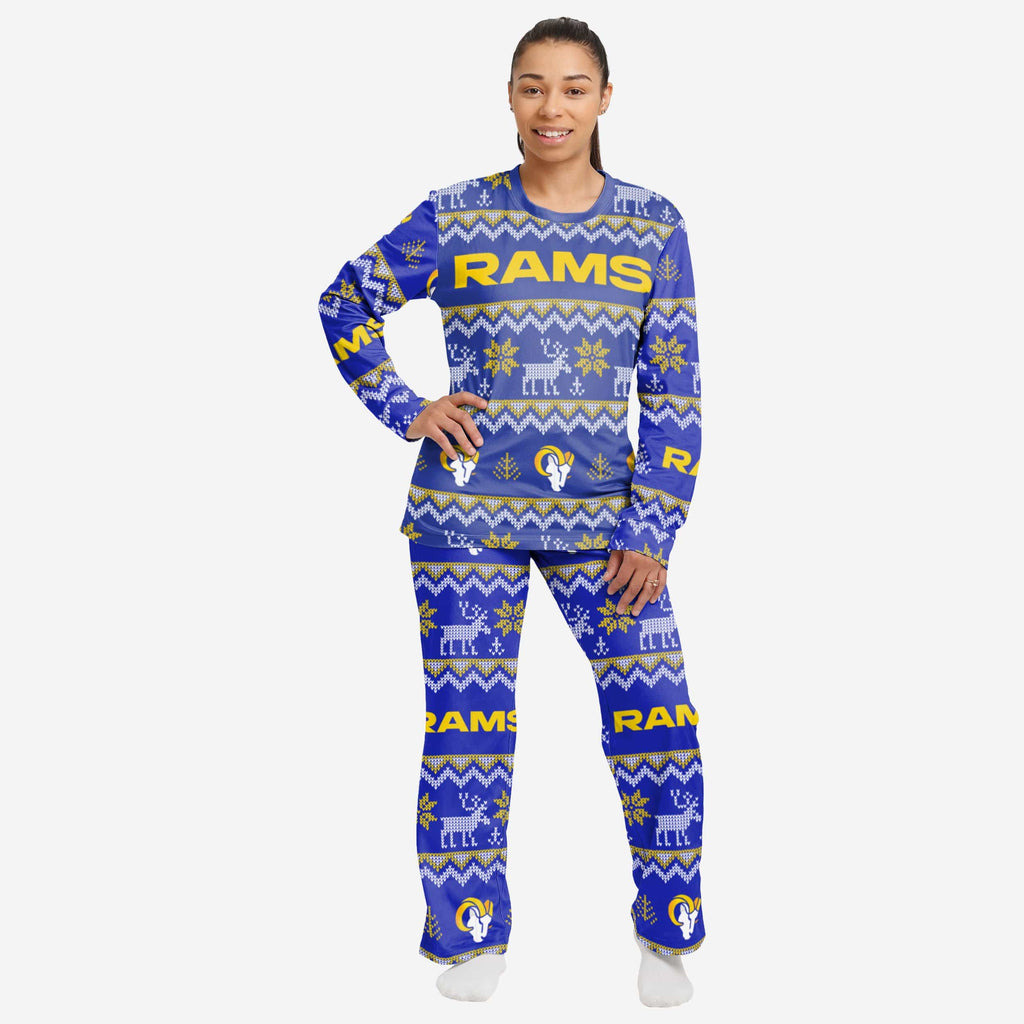 Los Angeles Rams Womens Ugly Pattern Family Holiday Pajamas FOCO S - FOCO.com
