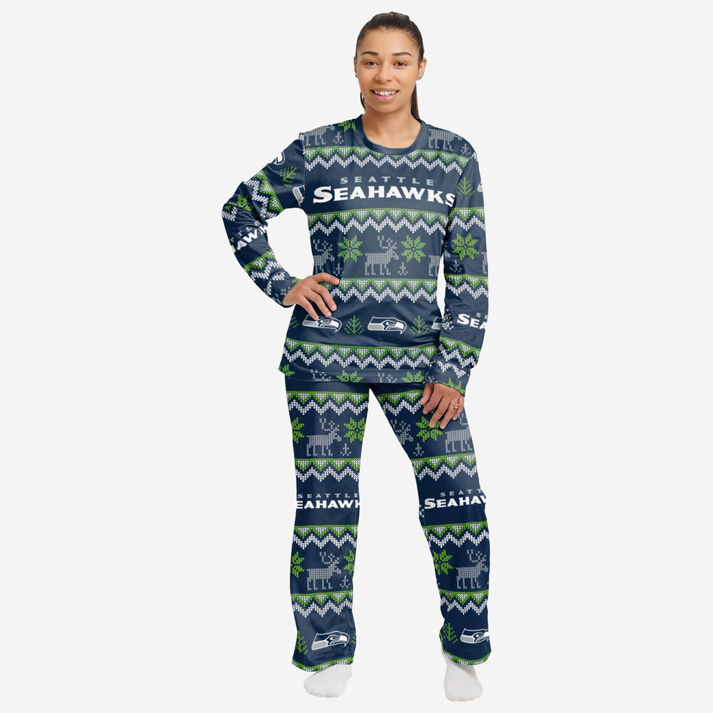 Seattle Seahawks Womens Ugly Pattern Family Holiday Pajamas FOCO S - FOCO.com