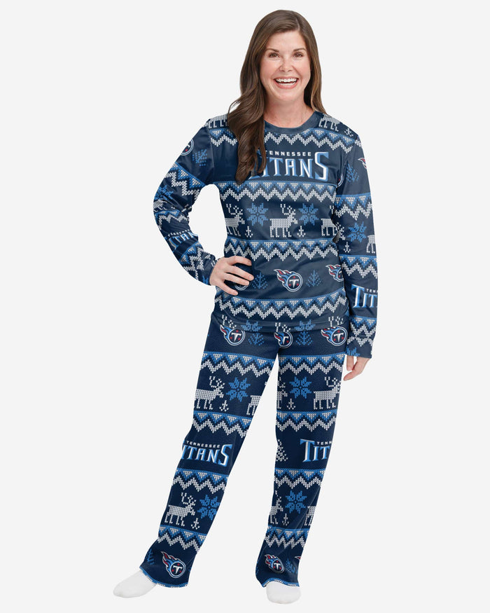 Tennessee Titans Womens Ugly Pattern Family Holiday Pajamas FOCO S - FOCO.com