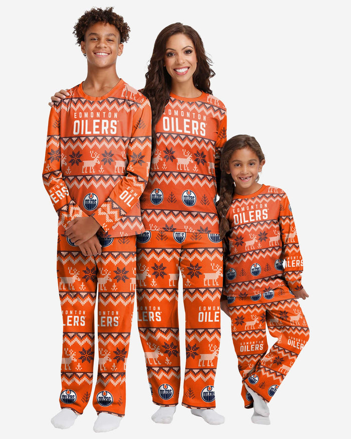 Edmonton Oilers Womens Ugly Pattern Family Holiday Pajamas FOCO - FOCO.com
