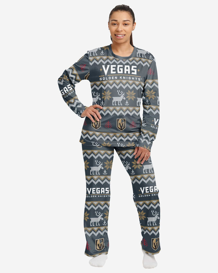 Vegas Golden Knights Womens Ugly Pattern Family Holiday Pajamas FOCO S - FOCO.com