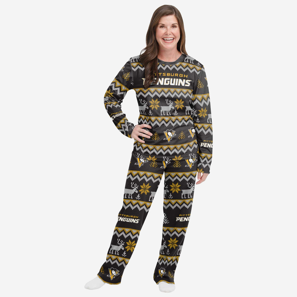 Pittsburgh Penguins Womens Ugly Pattern Family Holiday Pajamas FOCO S - FOCO.com