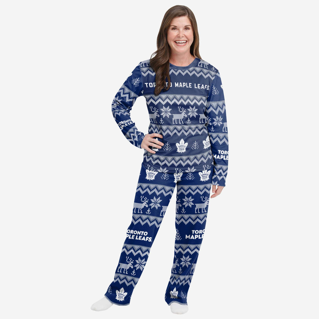 Toronto Maple Leafs Womens Ugly Pattern Family Holiday Pajamas FOCO S - FOCO.com