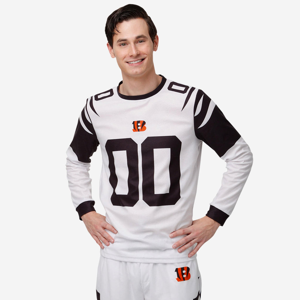 Cincinnati Bengals White Stripe Pajama Shirt FOCO S - FOCO.com