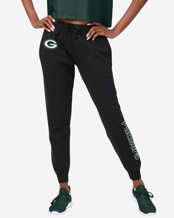 Green Bay Packers Womens Script Wordmark Black Joggers FOCO S - FOCO.com