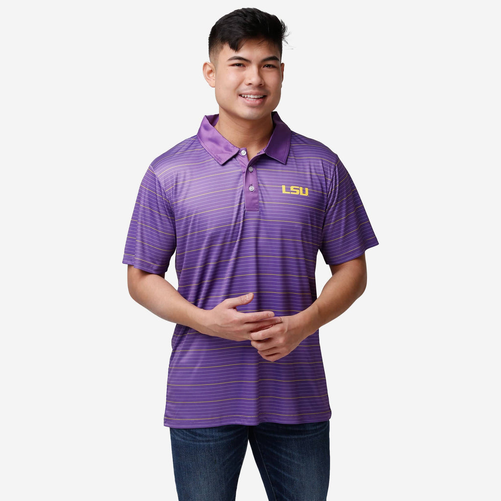 LSU Tigers Striped Polyester Polo FOCO S - FOCO.com