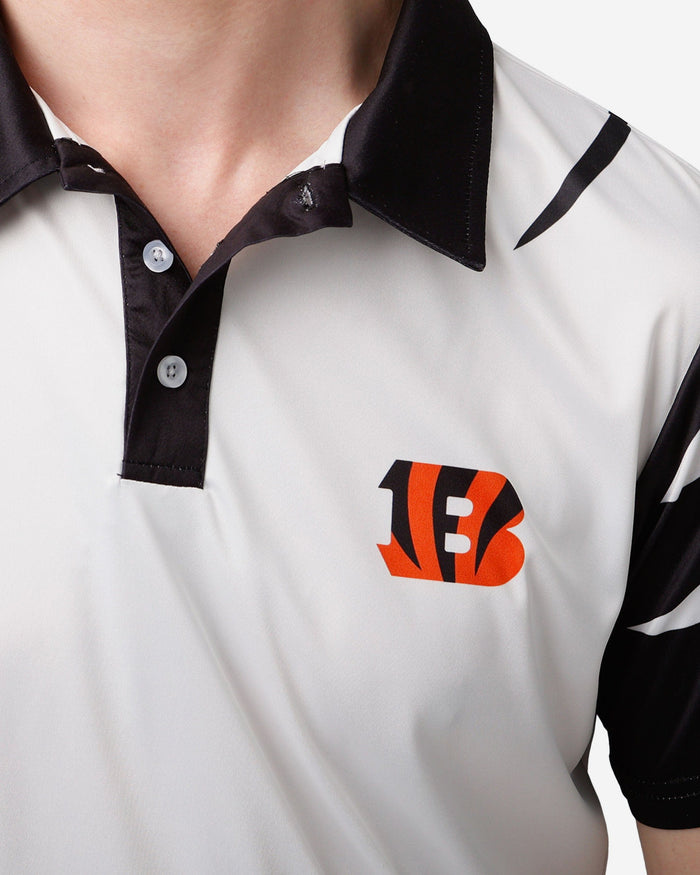 Cincinnati Bengals White Stripe Polyester Polo FOCO - FOCO.com