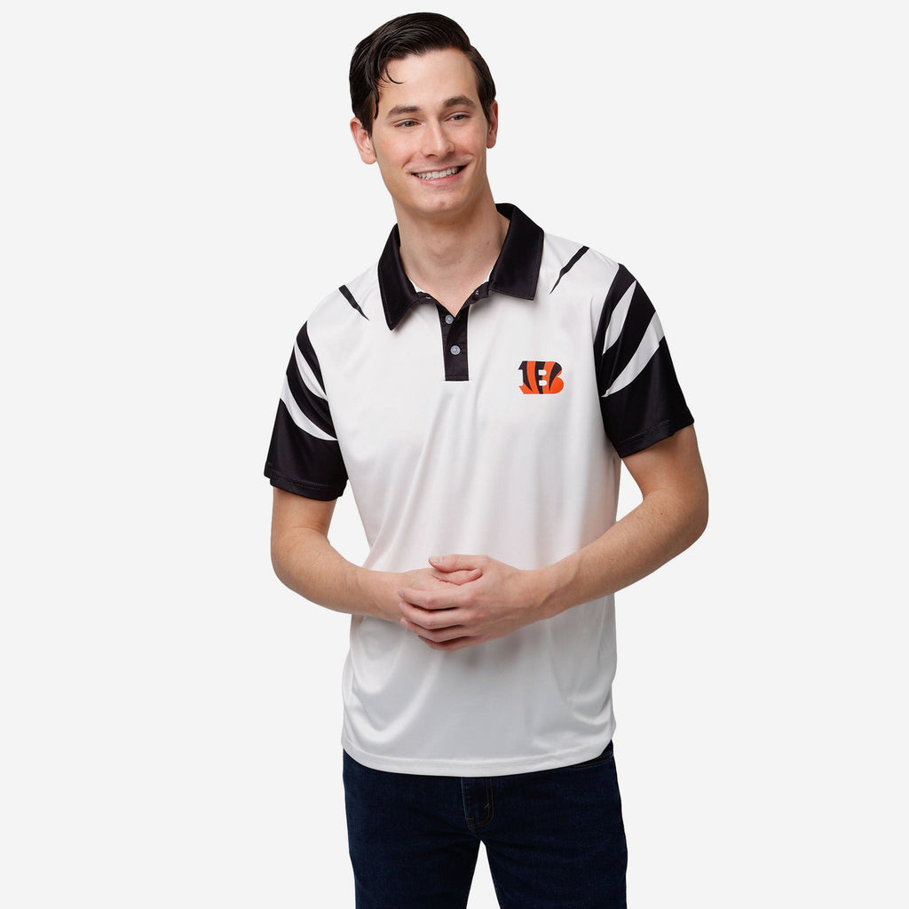 Cincinnati Bengals White Stripe Polyester Polo FOCO S - FOCO.com