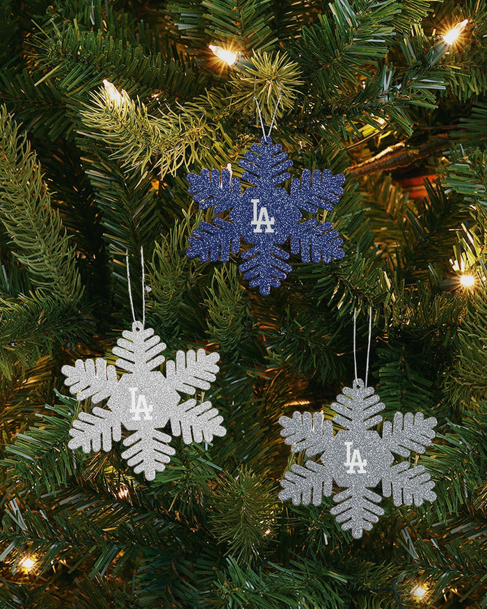 Los Angeles Dodgers 3 Pack Metal Glitter Snowflake Ornament FOCO - FOCO.com