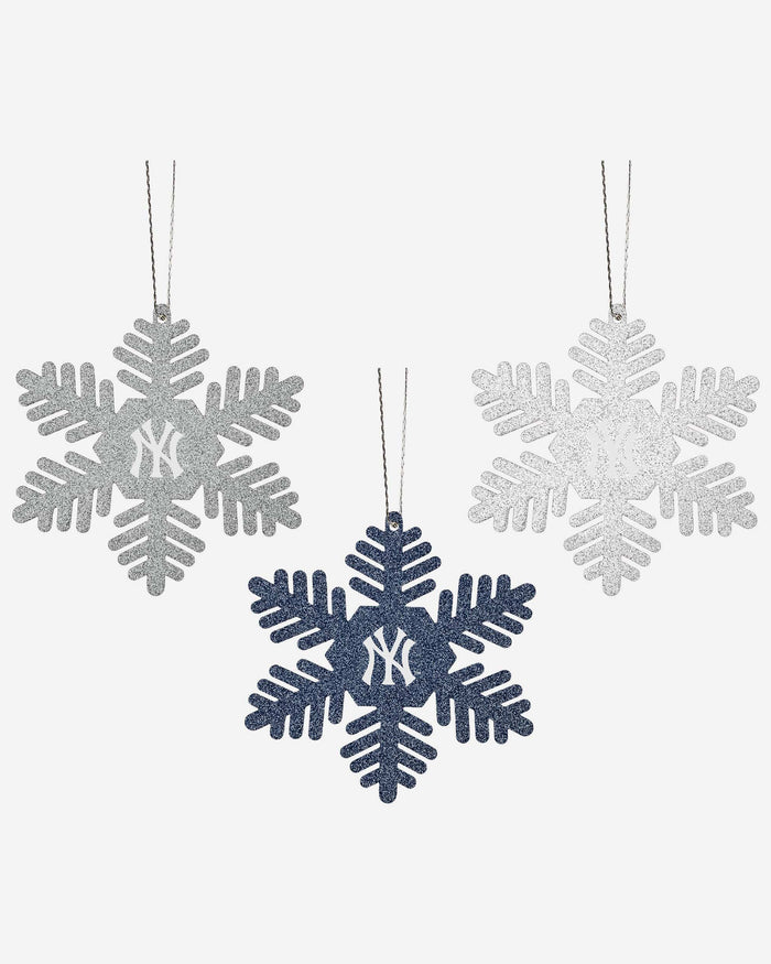 New York Yankees 3 Pack Metal Glitter Snowflake Ornament FOCO - FOCO.com