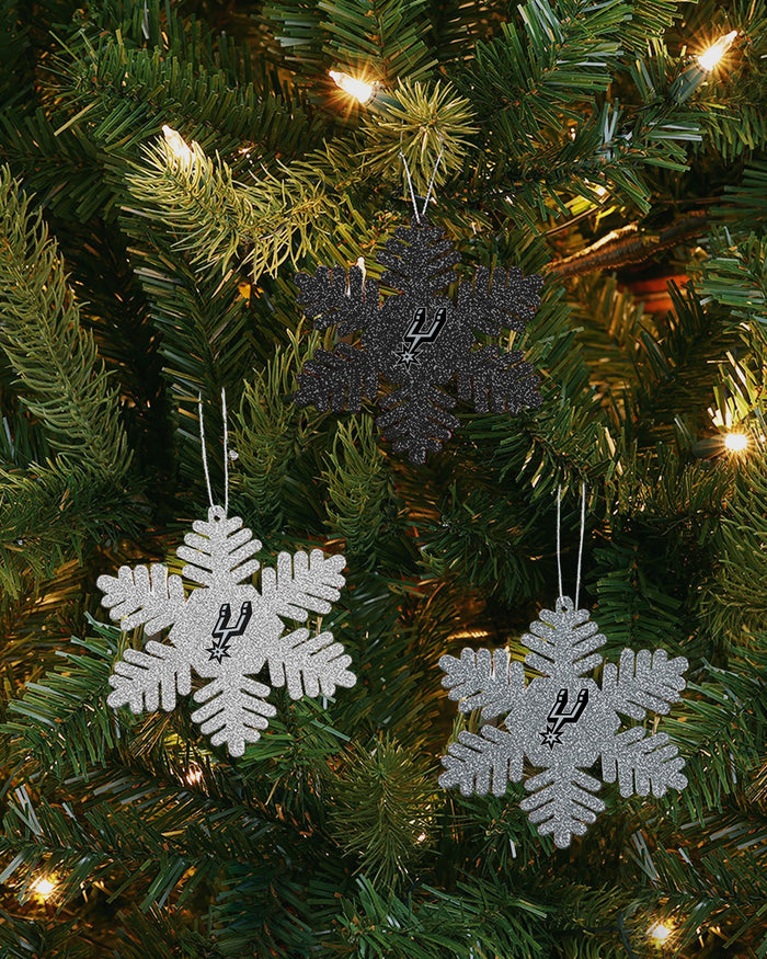 San Antonio Spurs 3 Pack Metal Glitter Snowflake Ornament FOCO - FOCO.com