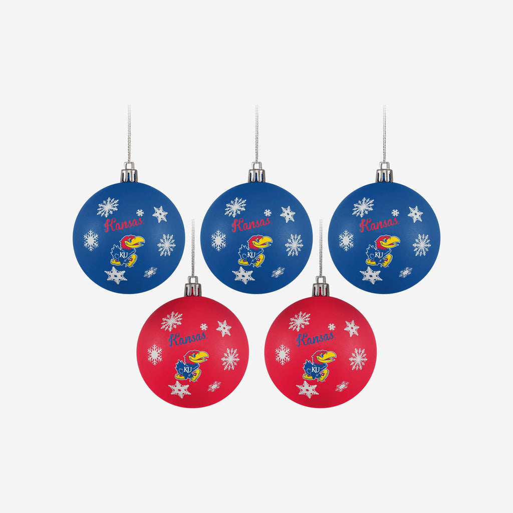 Kansas Jayhawks 5 Pack Shatterproof Ball Ornament Set FOCO - FOCO.com
