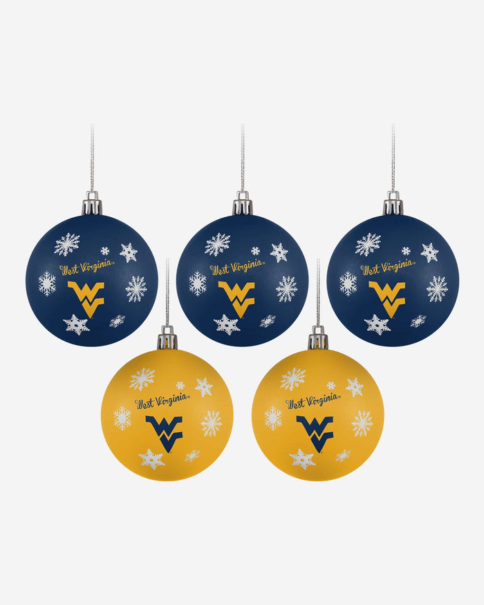 West Virginia Mountaineers 5 Pack Shatterproof Ball Ornament Set FOCO - FOCO.com